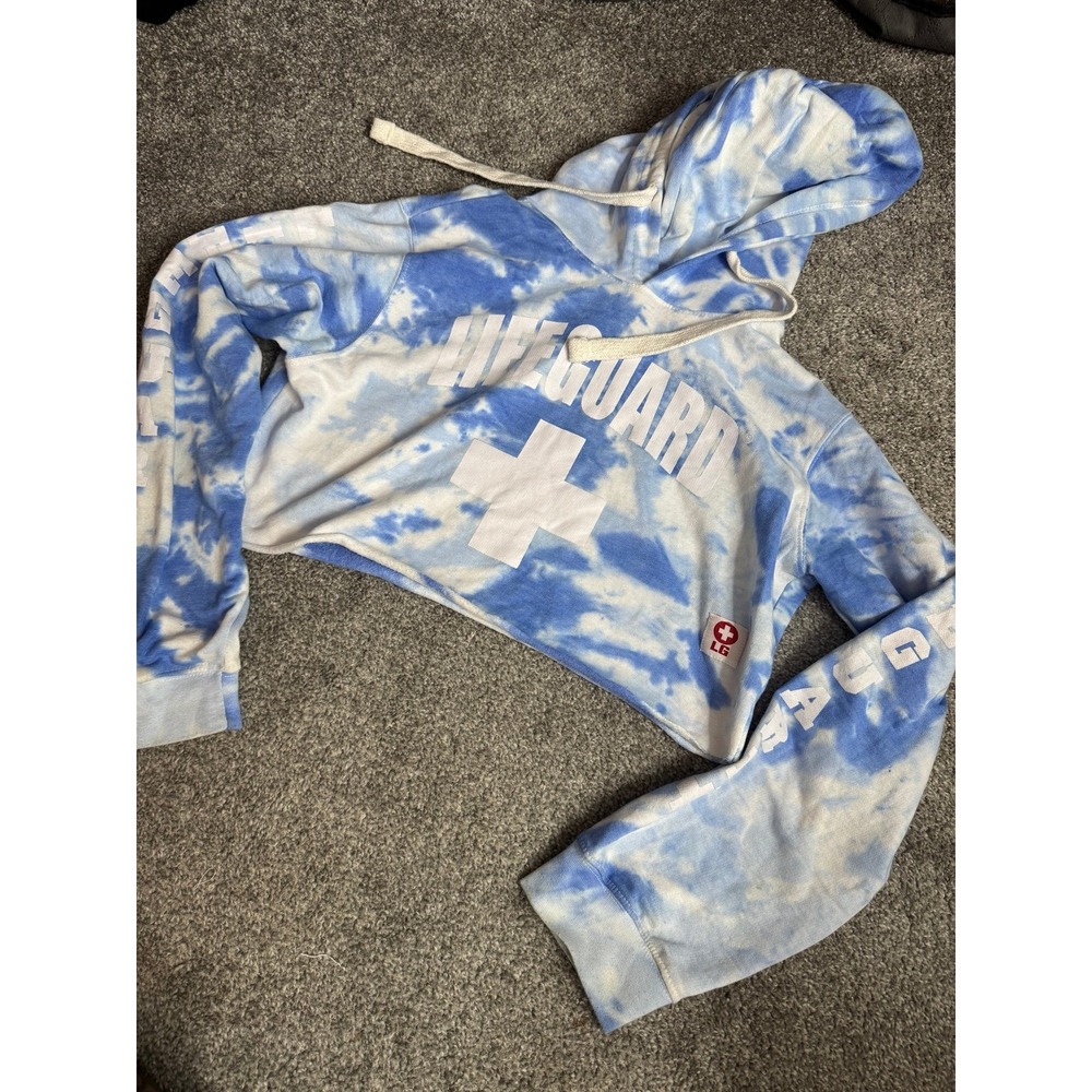 Lifeguard Cropped Hoodie Sweatshirt Blue White Tie Dye Pullover Womens Size M